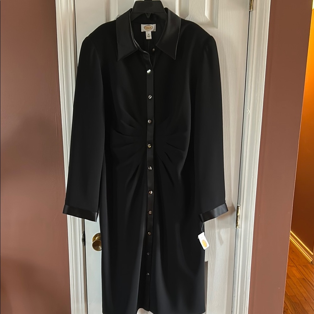Talbots Black Midi Dress Notched Collar Long Sleeve